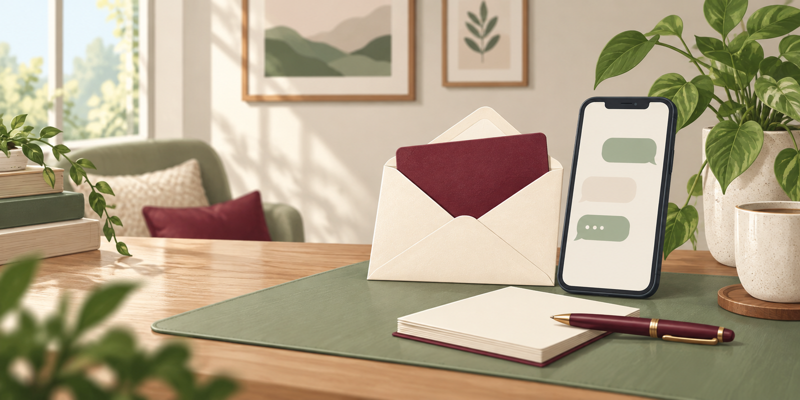 Envelope, phone, and writing materials representing ways to contact ODE